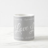 Live Liebe Laugh Elegantes Weißes Script Gray Kaffeetasse (Mittel)