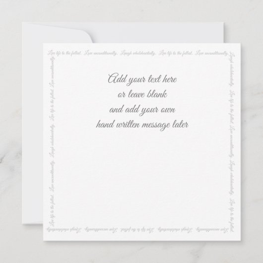 Live Liebe Laugh Elegantes Weißes Script Rosa Gruß (Rückseite)