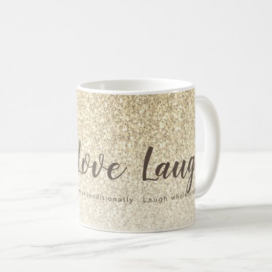 Live-Liebe Laugh Girly Gold Glitzer Typografie Kaffeetasse (VorderseiteRechts)