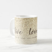 Live-Liebe Laugh Girly Gold Glitzer Typografie Kaffeetasse (Vorderseite Links)