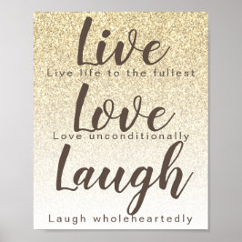 Live-Liebe Laugh Girly Gold Glitzer Typografy Post Poster