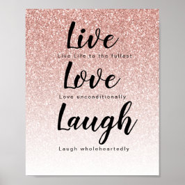 Live-Liebe Laugh Girly Rose Gold Glitzer Typografi Poster