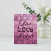 Live-Liebe Laugh Pink Damask Muster Postkarte (Stehend Vorderseite)