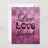 Live-Liebe Laugh Pink Damask Muster Postkarte (Vorne/Hinten)
