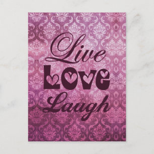 Live Liebe Laugh Pink Damask Muster Postkarte