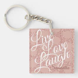 Live-Liebe Laugh Rose Polka Dot Pink Glitzer Name Schlüsselanhänger