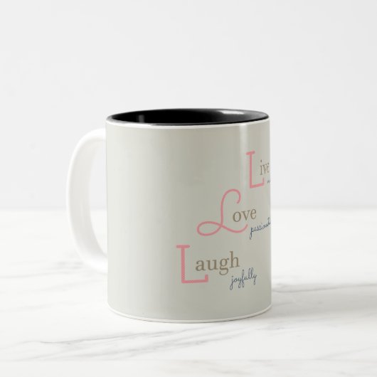 Live Liebe Laugh Zweifarbige Tasse (Vorderseite Links)
