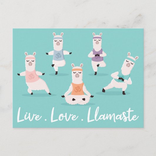 Live-Liebe Llamaste | Fun Yoga Llama Charaktere Postkarte (Vorderseite)