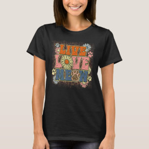 Live-Liebe Meow Leopard Pet Paw Blume Vintag Groun T-Shirt