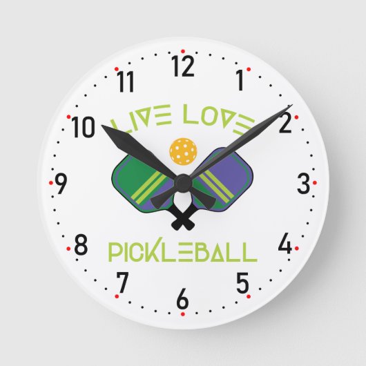 😍 Live, Liebe, Pickleball mit Zahlen Runde Wanduhr (Vorderseite)