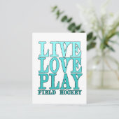 Live, Liebe, Play - Field Hockey Postkarte (Stehend Vorderseite)