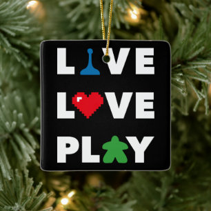 Live, Liebe, Play White Text Keramik Ornament
