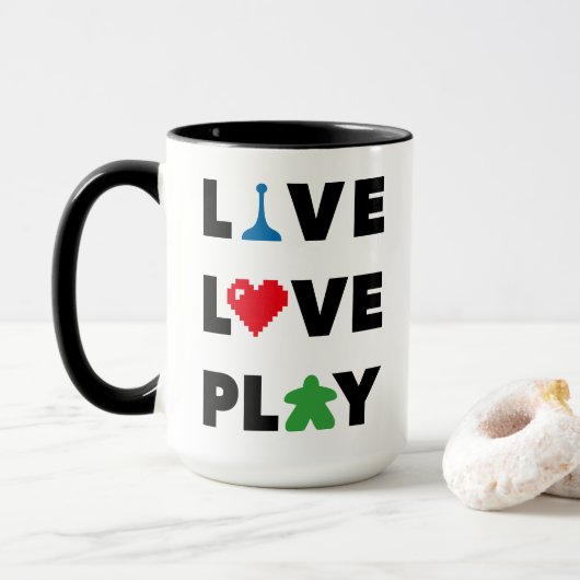 Live, Liebe, Schwarzen Text Tasse wiedergeben (Mit Donut)