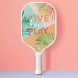 Live Liebe Spielspass Wasserfarbe Tropisches Palme Pickleball Schläger<br><div class="desc">Mit unserem stilvollen und modernen personalisierten monogramm tropischen Palmenblattdesign auf dem Pickleball Court. Das Design zeichnet sich durch ein modernes trendiges Design mit farbenfrohen Aquarellblättern und geometrischem Design aus. Entwurf des Moodthology Papers</div>