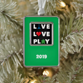 Live, Liebe, Wiedergabe von White Text Vert. Rahme Rahmen-Ornament Silber