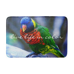 Live Life in Color Zitat Red Blue Green Bird Foto Badematte
