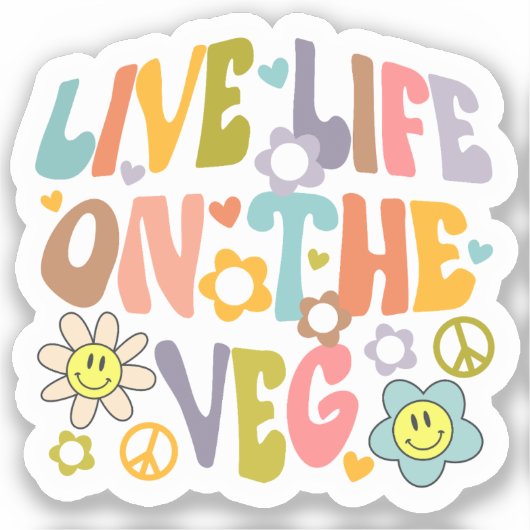 Live Life on Veg, Retro Vegan Aufkleber (Vorderseite)