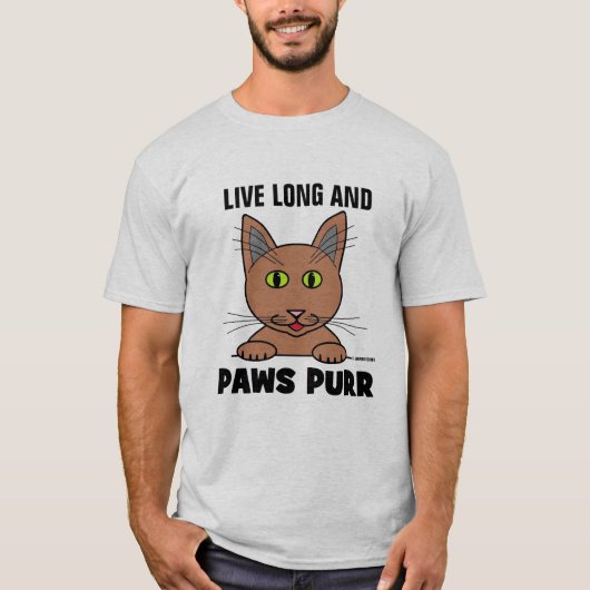 Live Long und PAWS PURR Funny Cat Pub T Shirt (Vorderseite)