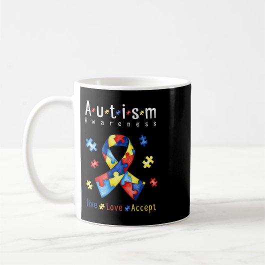 Live, Love, Accept, Autism Awareness, Funny Autism Kaffeetasse (Links)