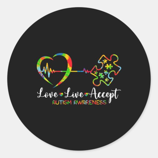 Live Love Accept Autism Awareness Men Women Kids G Runder Aufkleber (Vorderseite)