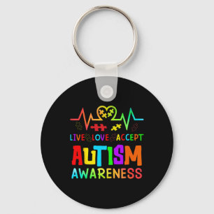 Live Love Accept Autismus-Bewusstsein Regenbogen-H Schlüsselanhänger