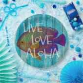 Live Love Aloha Tropical Fish Beach Sign Pappteller (Party)