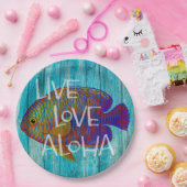 Live Love Aloha Tropical Fish Beach Sign Pappteller (Party)