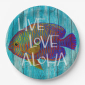 Live Love Aloha Tropical Fish Beach Sign Pappteller (Vorderseite)