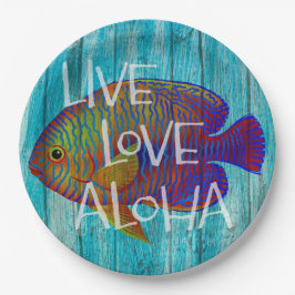 Live Love Aloha Tropical Fish Beach Sign Pappteller