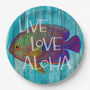 Live Love Aloha Tropical Fish Beach Sign Pappteller