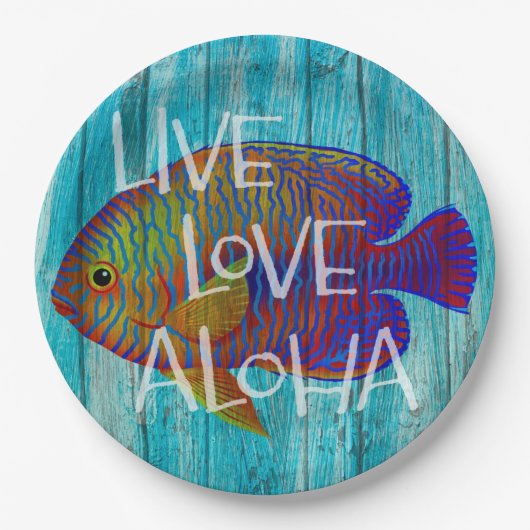 Live Love Aloha Tropical Fish Beach Sign Pappteller (Vorderseite)