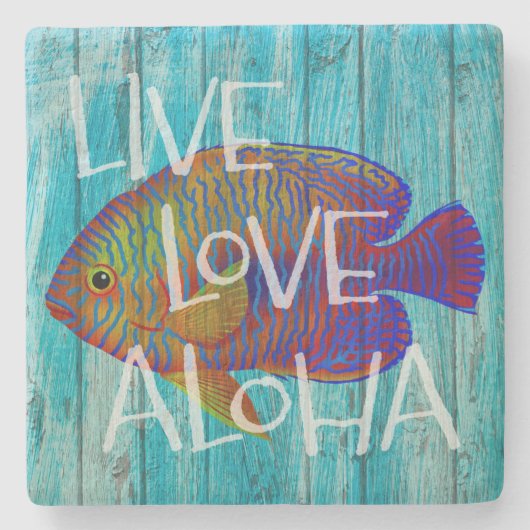 Live Love Aloha Tropical Fish Beach Sign Steinuntersetzer (Vorderseite)
