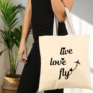 Live Love Fly Typografie & Herzen, Flugzeug fliegt Tragetasche