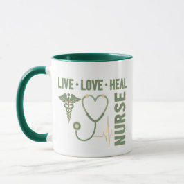 Live Love Heal Nurse Caduceus Stethoscope ECG Mug Tasse