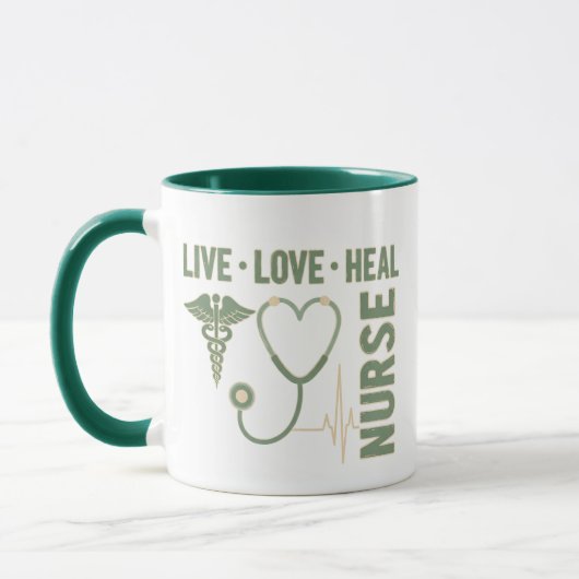 Live Love Heal Nurse Caduceus Stethoscope ECG Mug Tasse (Links)