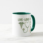Live Love Heal Nurse Caduceus Stethoscope ECG Mug Tasse (VorderseiteRechts)