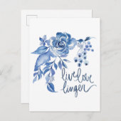 Live Love Linger Blue Rose Floral Postkarte (Vorne/Hinten)