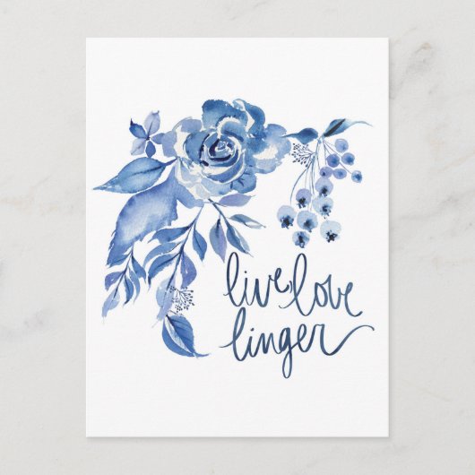 Live Love Linger Blue Rose Floral Postkarte (Vorderseite)