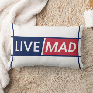 LIVE MAD – Kühnes Motivations-Wurfkissen (Weiß) Lendenkissen