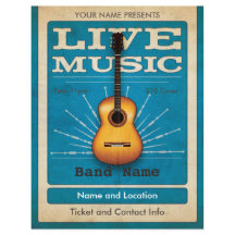Live Music Acoustic Gitarre Flyer Blau