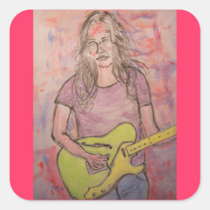 Live Music Girl Sketch Quadratischer Aufkleber