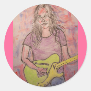 Live Music Girl Sketch Runder Aufkleber