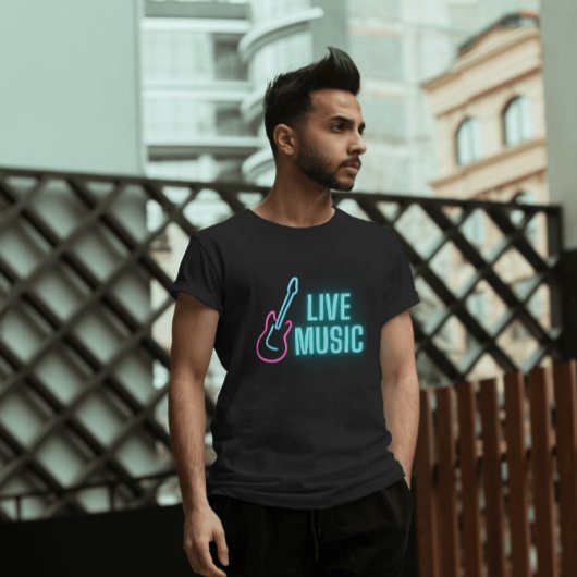 Live Music Neon Guitar T-Shirt