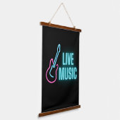 Live Music Neon Guitar Wandteppich Mit Holzrahmen (Gewinkelt)