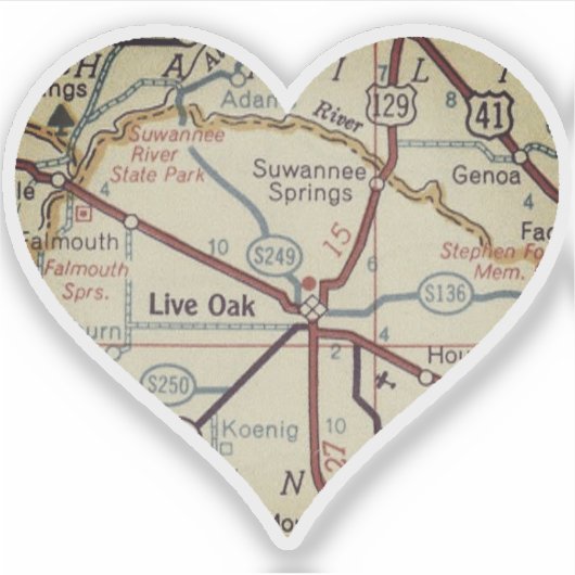 Live Oak FL Map Aufkleber (Vorderseite)