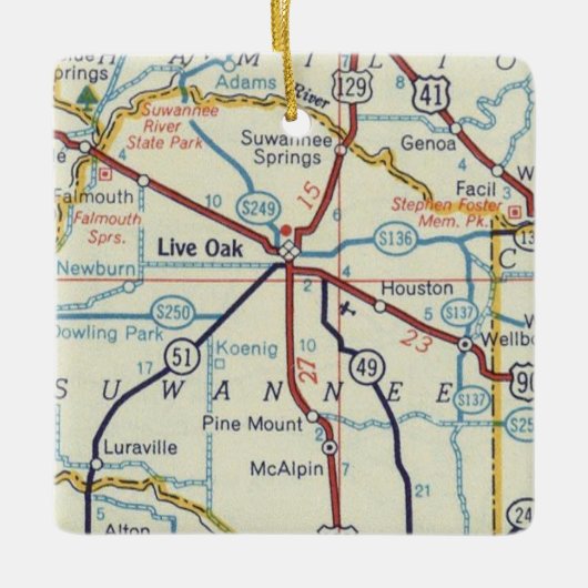 Live Oak Suwannee River Map Keramikornament (Vorderseite)