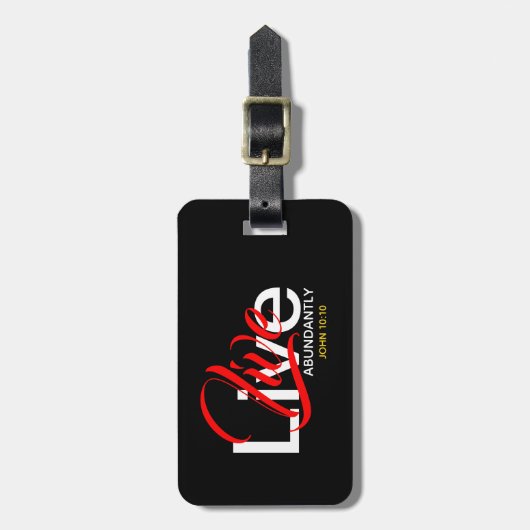 Live reichlich John 10:10 Scripture Luggage Gepäckanhänger (Vorderseite vertikal)