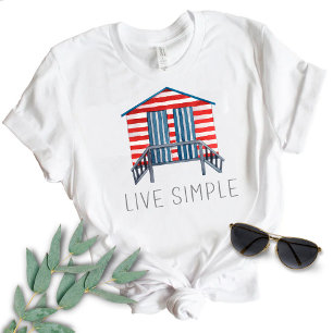 Live Simple Quote Nautic Summer Beach Hut T-Shirt