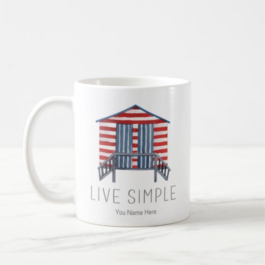 Live Simple Quote Nautic Summer Beach Hütte Cabana Kaffeetasse (Links)