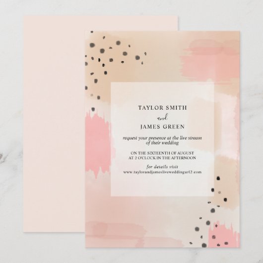 Live Stream Virtual Wedding Abstrakt Pink Einladung (Vorne/Hinten)